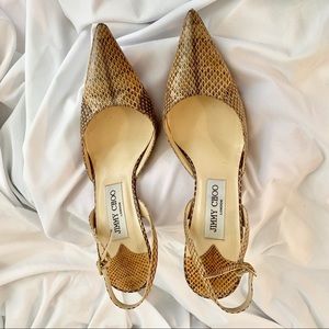 Jimmy Choo Peru Snakeskin Slingback Heels
